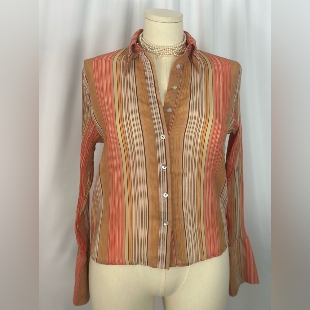 Caviar Tan and Pink Long Sleeve Button Down Shirt (764)